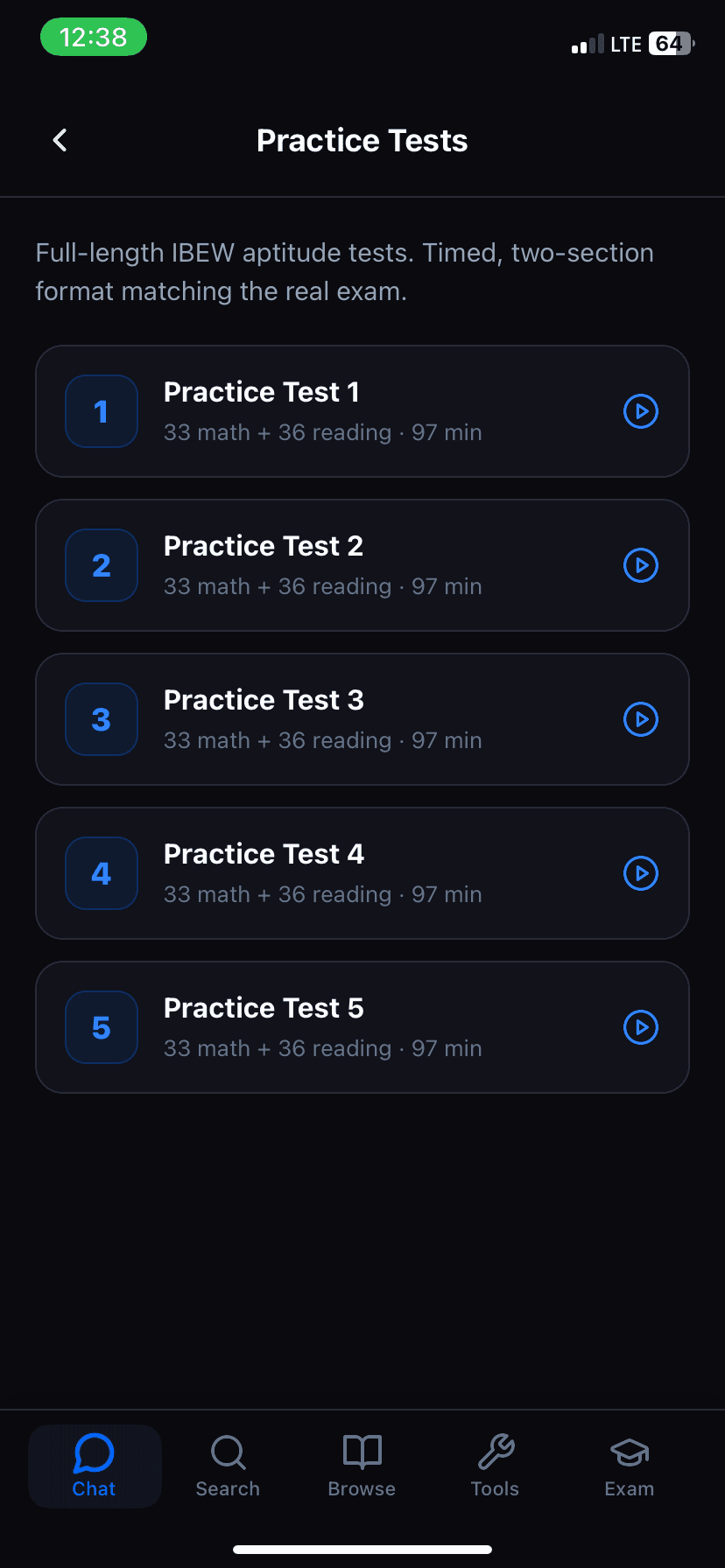 Sparky AI practice tests screen